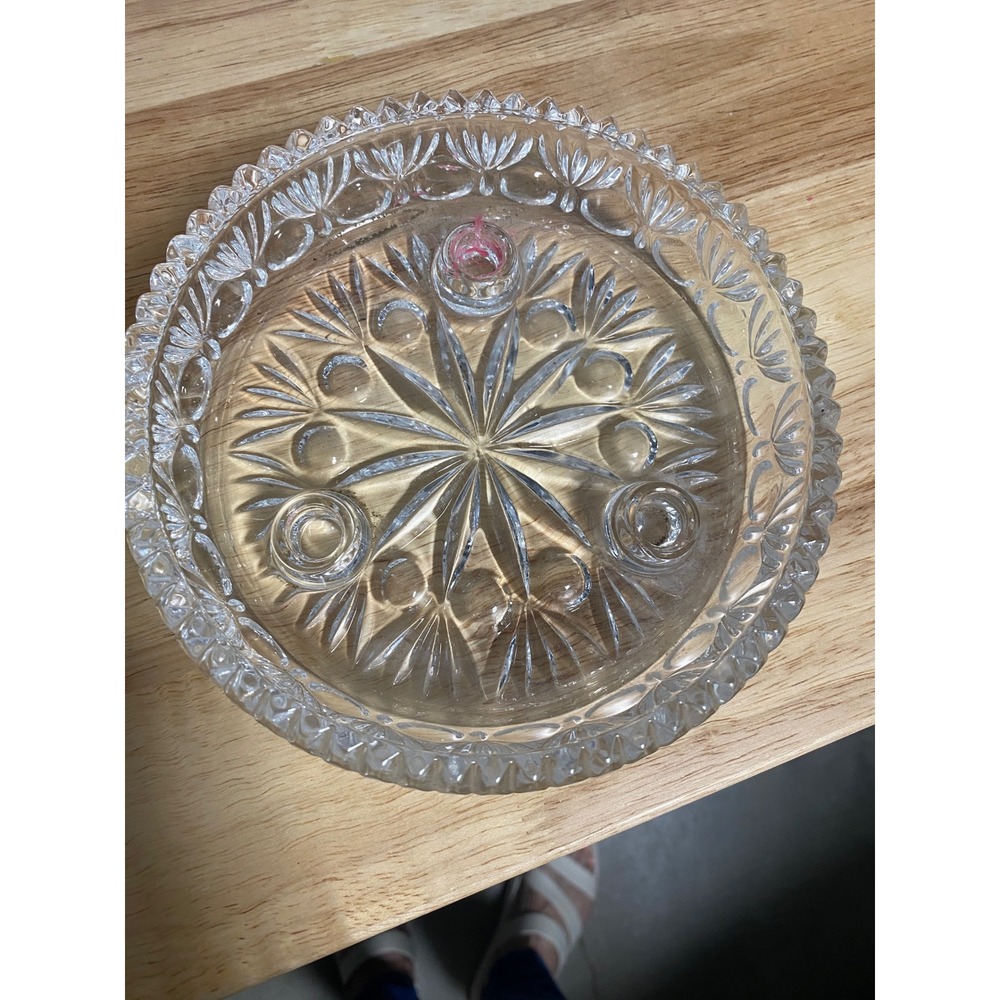 Princess House Crystal Candle Holder Dish Plate Round Embossed Vintage‎ Decor